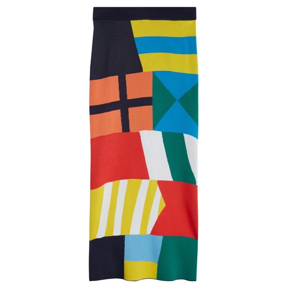 Staud Karina Knit Midi Skirt Sails Up Medium NEW Geometric Colorblock